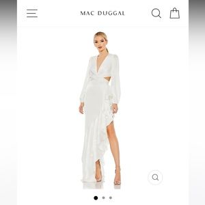 MacDuggal cutout asymmetrical ruffle gown in blue